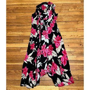 Dressbarn Duster Cardigan Sweater Womens SIze 4 Black Pink Floral Flowy Rayon